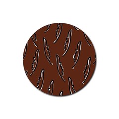 Feather Leaf Pattern Print Rubber Coaster (round) by Cemarart