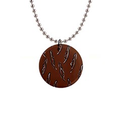 Feather Leaf Pattern Print 1  Button Necklace by Cemarart