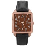 Feather Leaf Pattern Print Rose Gold Leather Watch  Front