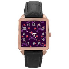 Pattern Petals Dots Print Seamless Rose Gold Leather Watch  by Cemarart