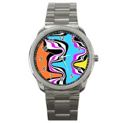 Liquid Warp Background Orange Blue Sport Metal Watch by Cemarart