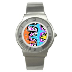 Liquid Warp Background Orange Blue Stainless Steel Watch by Cemarart