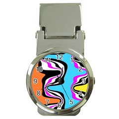 Liquid Warp Background Orange Blue Money Clip Watches by Cemarart