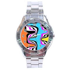 Liquid Warp Background Orange Blue Stainless Steel Analogue Watch by Cemarart