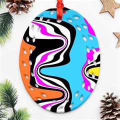 Liquid Warp Background Orange Blue Ornament (oval Filigree)