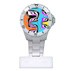 Liquid Warp Background Orange Blue Plastic Nurses Watch by Cemarart