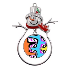 Liquid Warp Background Orange Blue Metal Snowman Ornament