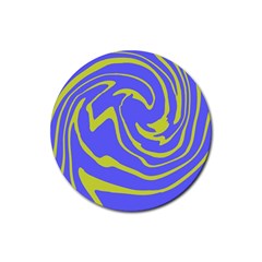 Blue Green Abstract Rubber Round Coaster (4 Pack) by Cemarart