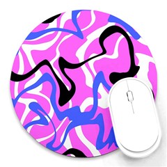 Swirl Pink White Blue Black Round Mousepad by Cemarart