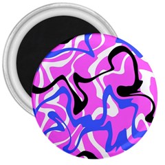 Swirl Pink White Blue Black 3  Magnets by Cemarart