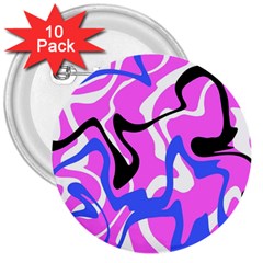 Swirl Pink White Blue Black 3  Buttons (10 Pack)  by Cemarart