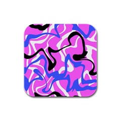 Swirl Pink White Blue Black Rubber Square Coaster (4 Pack) by Cemarart