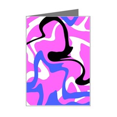 Swirl Pink White Blue Black Mini Greeting Card by Cemarart