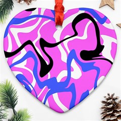 Swirl Pink White Blue Black Heart Ornament (two Sides) by Cemarart