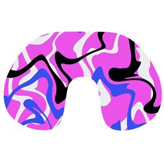 Swirl Pink White Blue Black Travel Neck Pillow by Cemarart