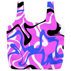 Swirl Pink White Blue Black Full Print Recycle Bag (xl) by Cemarart