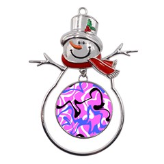 Swirl Pink White Blue Black Metal Snowman Ornament by Cemarart