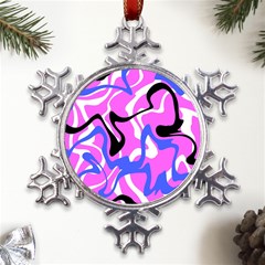 Swirl Pink White Blue Black Metal Large Snowflake Ornament by Cemarart