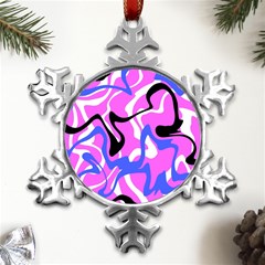 Swirl Pink White Blue Black Metal Small Snowflake Ornament by Cemarart