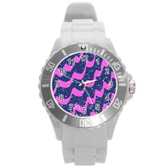 Texture Watercolour Liquify Round Plastic Sport Watch (l) by Cemarart