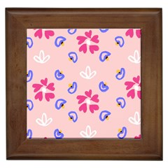 Flower Heart Print Pattern Pink Framed Tile by Cemarart