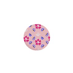 Flower Heart Print Pattern Pink 1  Mini Buttons by Cemarart