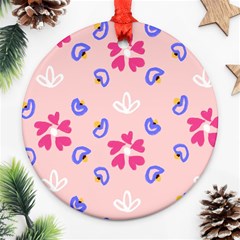 Flower Heart Print Pattern Pink Ornament (round) by Cemarart