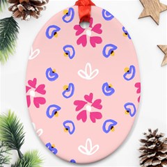 Flower Heart Print Pattern Pink Ornament (oval) by Cemarart