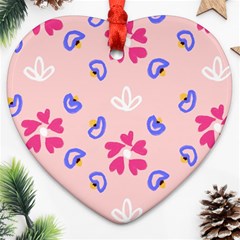 Flower Heart Print Pattern Pink Ornament (heart) by Cemarart