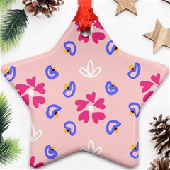 Flower Heart Print Pattern Pink Ornament (star) by Cemarart