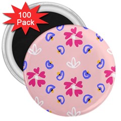 Flower Heart Print Pattern Pink 3  Magnets (100 Pack) by Cemarart