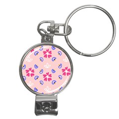 Flower Heart Print Pattern Pink Nail Clippers Key Chain by Cemarart