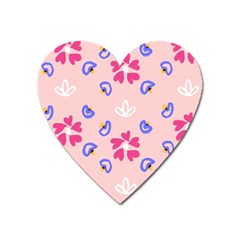 Flower Heart Print Pattern Pink Heart Magnet by Cemarart