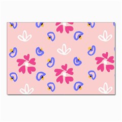 Flower Heart Print Pattern Pink Postcards 5  X 7  (pkg Of 10) by Cemarart