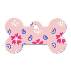 Flower Heart Print Pattern Pink Dog Tag Bone (one Side) by Cemarart