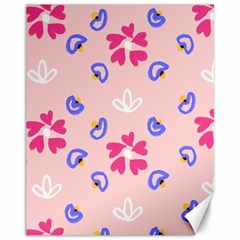 Flower Heart Print Pattern Pink Canvas 11  X 14  by Cemarart