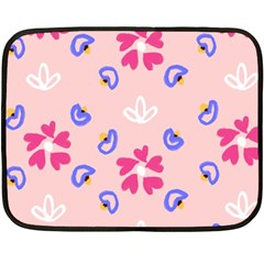 Flower Heart Print Pattern Pink Two Sides Fleece Blanket (mini) by Cemarart