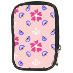 Flower Heart Print Pattern Pink Compact Camera Leather Case by Cemarart