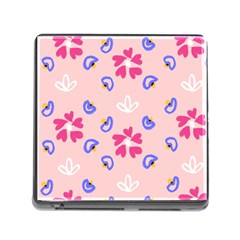 Flower Heart Print Pattern Pink Memory Card Reader (square 5 Slot) by Cemarart