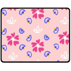 Flower Heart Print Pattern Pink Fleece Blanket (medium) by Cemarart