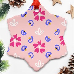 Flower Heart Print Pattern Pink Ornament (snowflake) by Cemarart