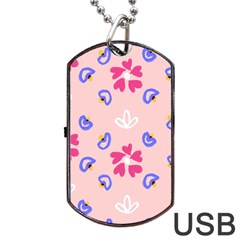 Flower Heart Print Pattern Pink Dog Tag Usb Flash (two Sides) by Cemarart