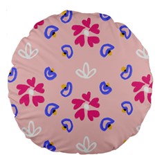 Flower Heart Print Pattern Pink Large 18  Premium Round Cushions by Cemarart