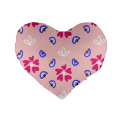 Flower Heart Print Pattern Pink Standard 16  Premium Flano Heart Shape Cushions by Cemarart