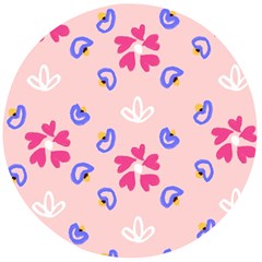 Flower Heart Print Pattern Pink Wooden Bottle Opener (round) by Cemarart