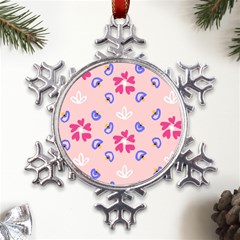 Flower Heart Print Pattern Pink Metal Large Snowflake Ornament by Cemarart