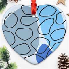 Boho Blue Deep Blue Artwork Heart Ornament (Two Sides)