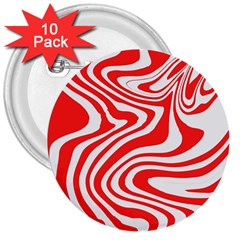 Red White Background Swirl Playful 3  Buttons (10 Pack)  by Cemarart