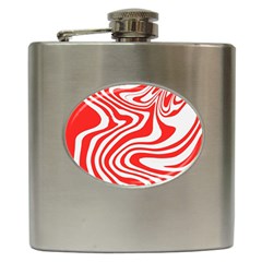 Red White Background Swirl Playful Hip Flask (6 Oz) by Cemarart