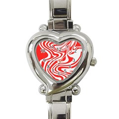 Red White Background Swirl Playful Heart Italian Charm Watch by Cemarart